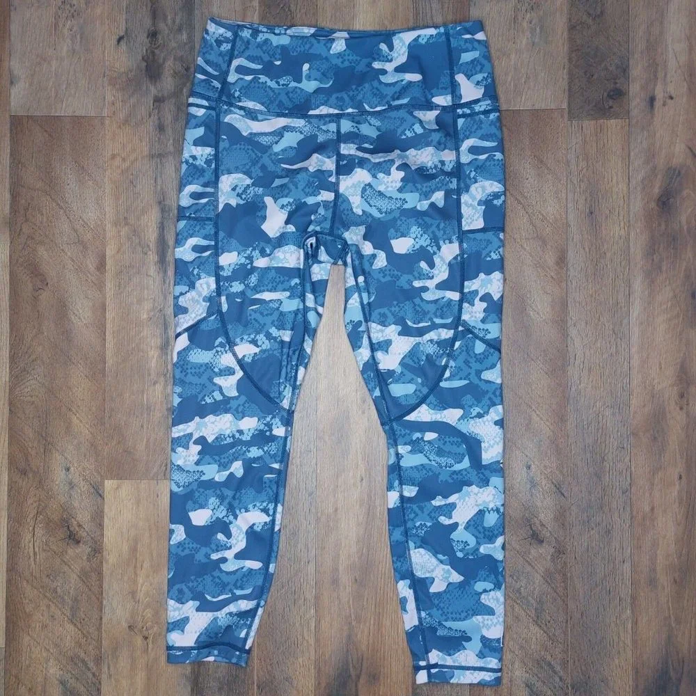 Reebok Precision Womens Large Ankle Leggings Slate Blue Pink Camo - Picture 2 of 16
